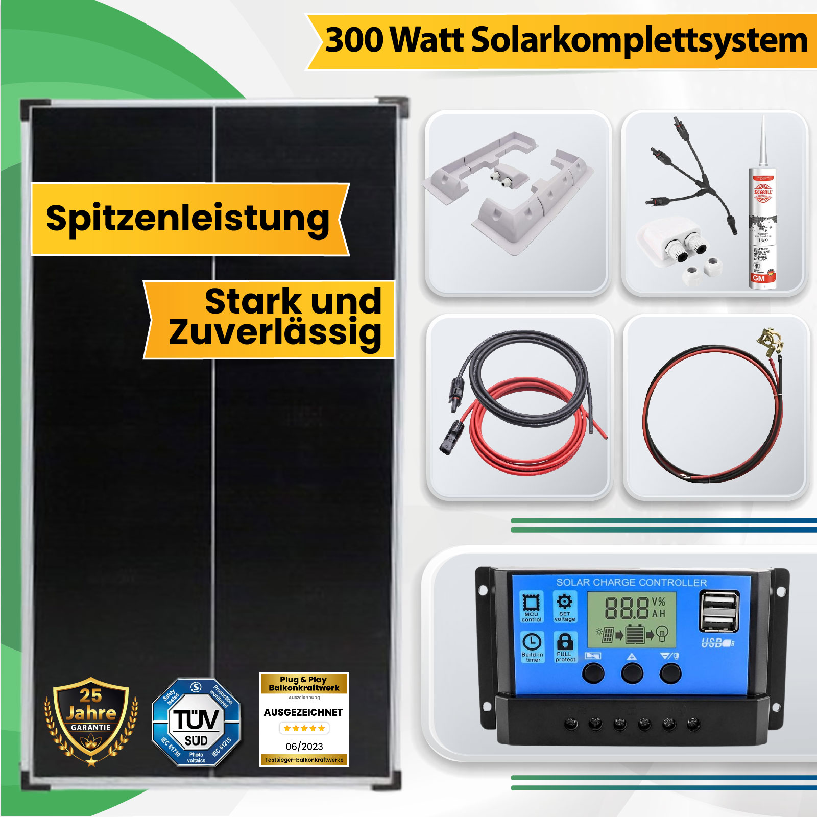 300 Watt Solar Komplettsystem für Wohnmobile, Wohnwagen und Boote